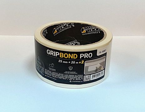 Стрічка малярська універсальна GripBond Pro 25 мм×20 м 2 шт біла MASTERTOOL 79-9881