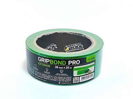 Лента малярная для грубых работ GripBond Pro Exterior 38 мм×25 м зеленая MASTERTOOL 79-9886 Лента малярная для грубых работ GripBond Pro Exterior 38 мм×25 м зеленая MASTERTOOL 79-9886