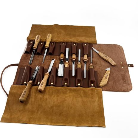 Набір стамесок STRYI Profi для художньої різьби по дереву з 12 шт у шкіряному чохлі
