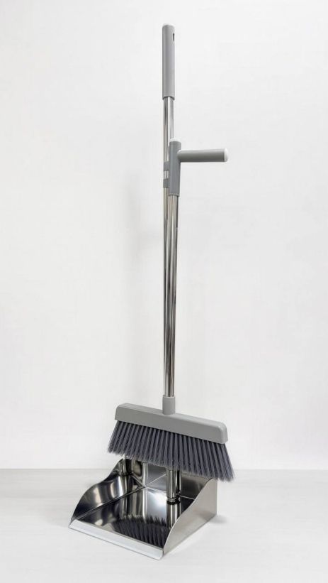 Совок з щіткою на довгій ручці з нержавіючої сталі 0032/grey Совок з щіткою на довгій ручці з нержавіючої сталі 0032/grey