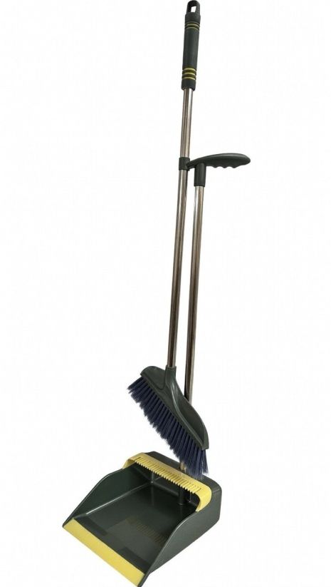 Совок з щіткою з міцного пластику та металевими ручками к-805/olive