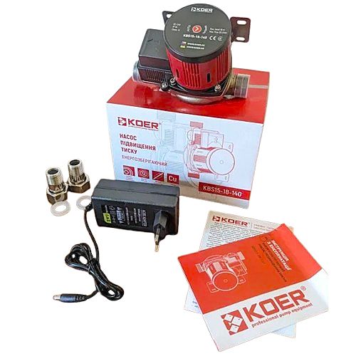 Насос підвищення тиску безшумний енергозберігаючий Koer KBS15-18-140 Н=18М, Q=2.1кбМ, P=85Вт Насос підвищення тиску безшумний енергозберігаючий Koer KBS15-18-140 Н=18М, Q=2.1кбМ, P=85Вт