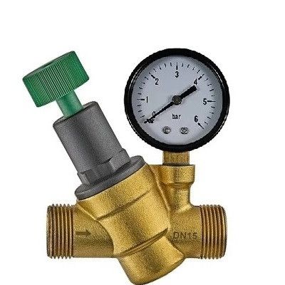 Редуктор тиску води Europroduct D04FM-1/2A D04FM-3/4A. 1/2" внутрішння різьба, 3/4" зовнішня різьба з манометром