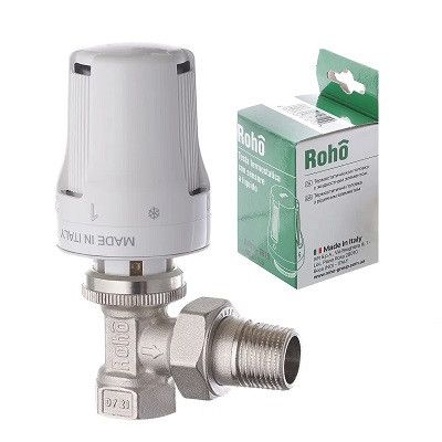 Кран кутовий радіаторний 1/2" з термоголовкою ROHO (Італія)