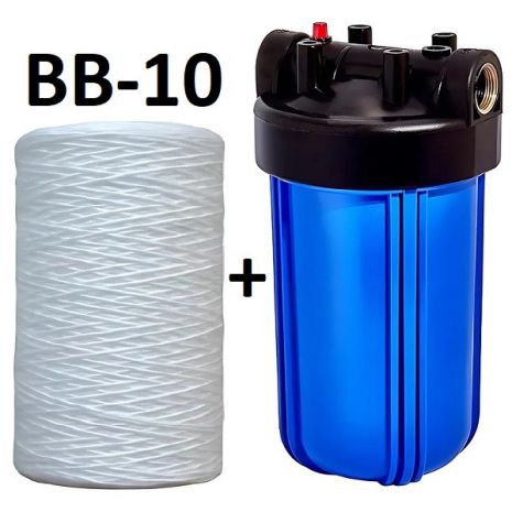 Фільтр колба Big Blue 10" з картриджем з поліпропіленової нитки BB10 Фільтр магістральний Фільтр-колба 1" дюйм Фільтр колба Big Blue 10" з картриджем з поліпропіленової нитки BB10 Фільтр магістральний Фільтр-колба 1" дюйм
