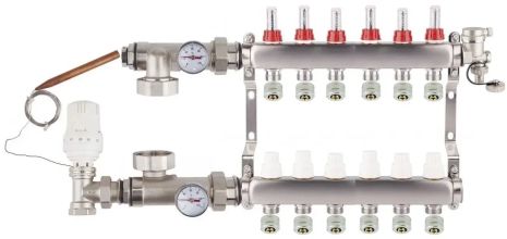 Колектор на 6 контурів для теплої підлоги EUROPRODUCT KOER (Чехія) колектор на 6 виходів гребінка тепла підлога розподіл