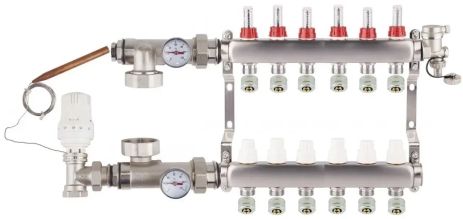 Колектор на 6 контурів для теплої підлоги EUROPRODUCT KOER (Чехія) колектор на 6 виходів гребінка тепла підлога розподіл