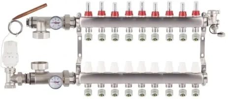 Колектор на 9 контурів для теплої підлоги EUROPRODUCT KOER (Чехія) колектор на 9 виходів гребінка тепла підлога розподіл