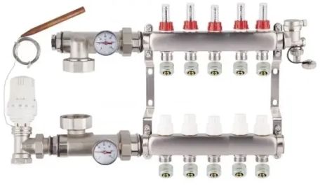Колектор на 5 контурів для теплої підлоги EUROPRODUCT KOER (Чехія) колектор на 5 виходів гребінка тепла підлога розподіл