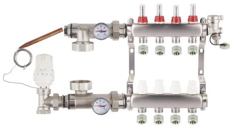 Колектор на 4 контури для теплої підлоги EUROPRODUCT KOER (Чехія) колектор 4 виходи гребінка тепла підлога розподіл
