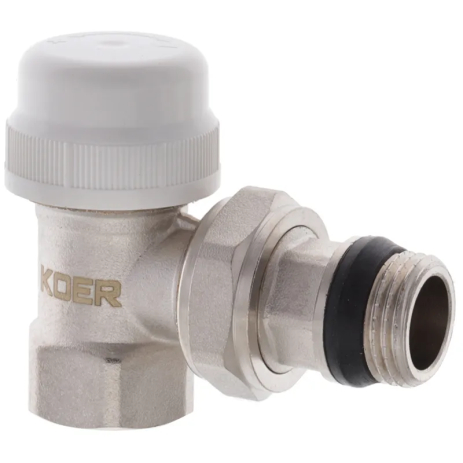 Кран термостатичний кутовий 1/2" KOER KR.921-GI, латунний, до 120°C, нікелеве покриття (KR2682) Кран термостатичний кутовий 1/2" KOER KR.921-GI, латунний, до 120°C, нікелеве покриття (KR2682)