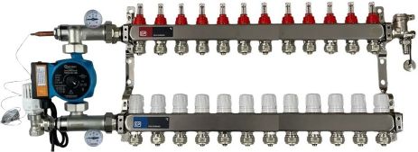 Колектор в зборі з насосом на 12 контурів для теплої підлоги мідна обмотка гребінка 12 виходів тепла підлога koer
