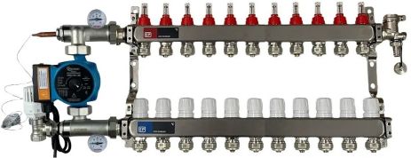Коллектор в сборе с насосом на 11 контуров для теплого пола медная обмотка гребенка 11 выходов теплый пол koer Коллектор в сборе с насосом на 11 контуров для теплого пола медная обмотка гребенка 11 выходов теплый пол koer