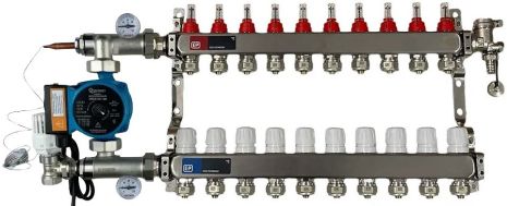 Колектор в зборі з насосом на 10 контурів для теплої підлоги мідна обмотка гребінка 10 виходів тепла підлога koer