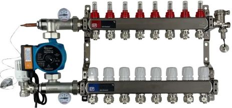 Колектор в зборі з насосом на 9 контурів для теплої підлоги мідна обмотка гребінка 9 виходів тепла підлога koer