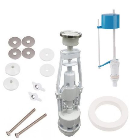 Комплект арматури в унітаз зливна стойка кнопочна та клапан подачі води знизу бачка унітазу нижній клапан низ