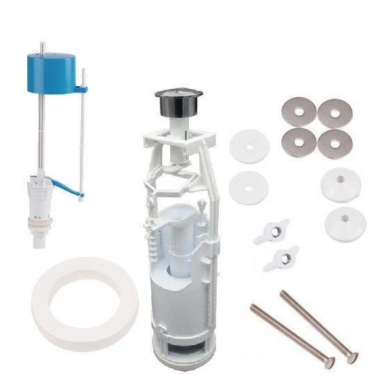 Набір ремкомплект для унітазу двокнопкова арматура з двома режимами + болти кріплення бачка до унітазу, економ режим Набір ремкомплект для унітазу двокнопкова арматура з двома режимами + болти кріплення бачка до унітазу, економ режим