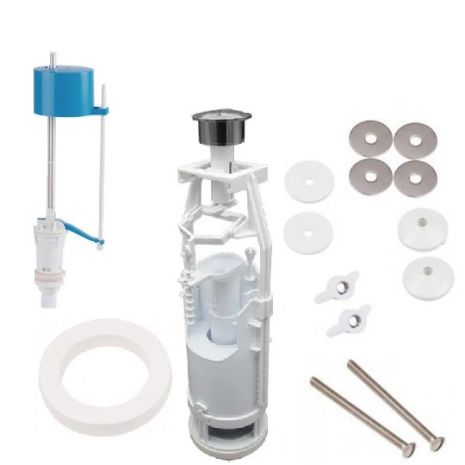 Набір ремкомплект для унітазу двокнопкова арматура з двома режимами + болти кріплення бачка до унітазу, економ режим