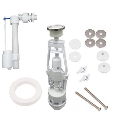 Набір комплектуючих для зливу заливу унітазу кнопка одинарна арматура клапан боковий подачі води