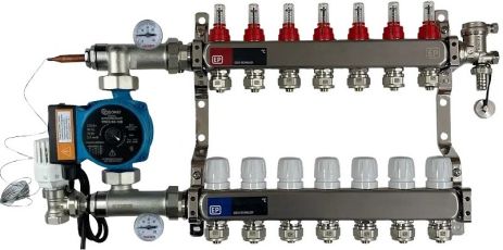 Колектор в зборі з насосом на 7 контурів для теплої підлоги мідна обмотка гребінка 7 виходів тепла підлога koer