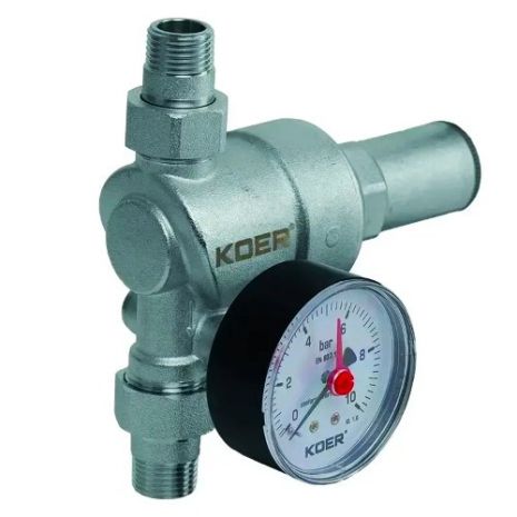 Мембранний редуктор тиску для води KOER з манометром 1/2" (Чехія) Мембранний редуктор тиску для води KOER з манометром 1/2" (Чехія)
