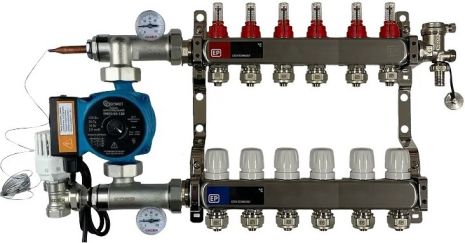 Колектор в зборі з насосом на 6 контурів для теплої підлоги мідна обмотка гребінка 6 виходів тепла підлога koer