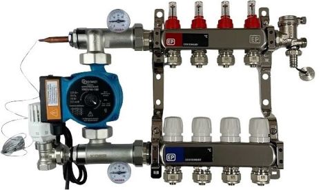 Колектор в зборі з насосом на 4 контури для теплої підлоги мідна обмотка гребінка 4 виходи тепла підлога koer