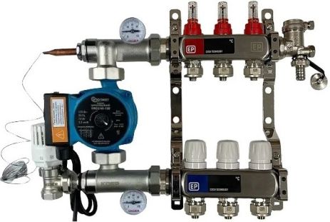 Колектор в зборі з насосом на 3 контури для теплої підлоги мідна обмотка гребінка 3 виходи тепла підлога koer
