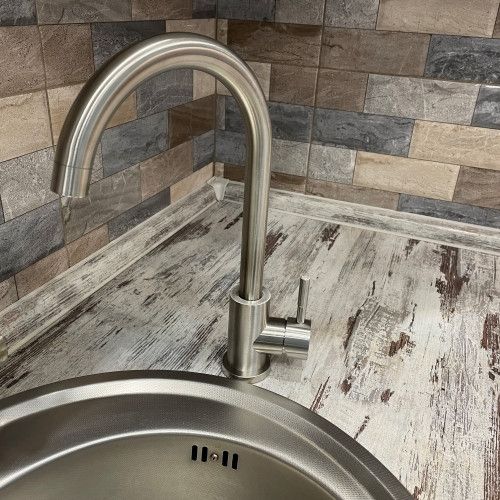 Змішувач MIXXUS нержавіюча сталь для кухні на мийку високий матовий кран Змішувач MIXXUS нержавіюча сталь для кухні на мийку високий матовий кран