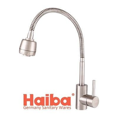Змішувач Haiba для кухні нержавійка з гнучким рефлекторним виливом гусаком з перемикачем режимів на економ
