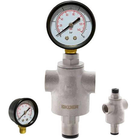 Редуктор тиску на воду 1/2" KOER 1251 (Чехія) з манометром в комплекті Редуктор тиску для води