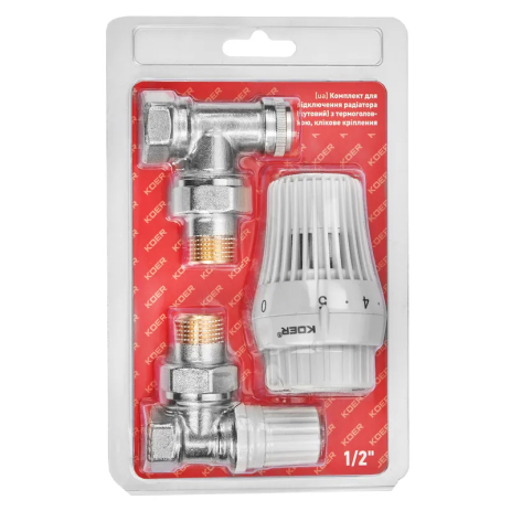 Комплект підключення радіатора Koer SET-23, кутовий 1/2'', термоголовка, клікове кріплення (KR5284) Комплект підключення радіатора Koer SET-23, кутовий 1/2'', термоголовка, клікове кріплення (KR5284)