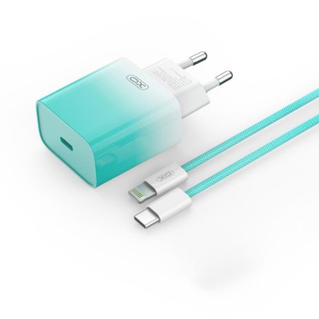 Мережевий зарядний пристрій XO CE18, 1Type-C, PD/QC 30W, Type-C to Lightning, Блакитний