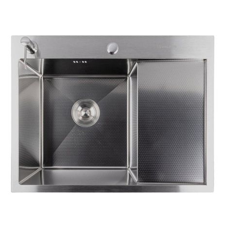Кухонна раковина з нержавіючої сталі Platinum Handmade CM 65x50 L з круглим сифоном 3.0/0.8