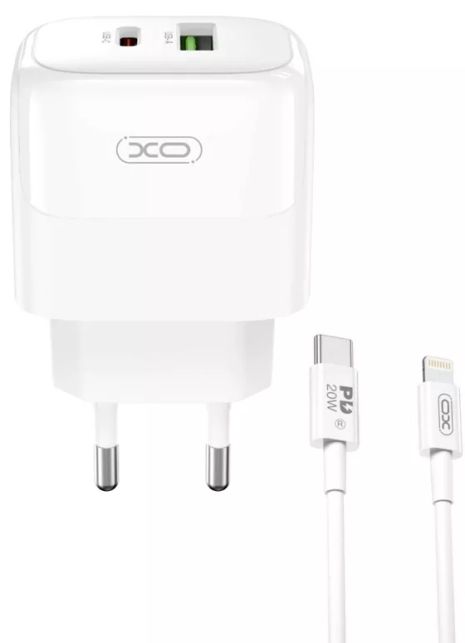 Сетевое Зарядное Устройство XO L137 1USB-C/1USB PD/QC 20W+Type-C to Lightning Белый