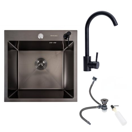Комплект Кухонная мойка Handmade 500х500 PVD DECOR черная VALESO + Смеситель BG76 для кухни