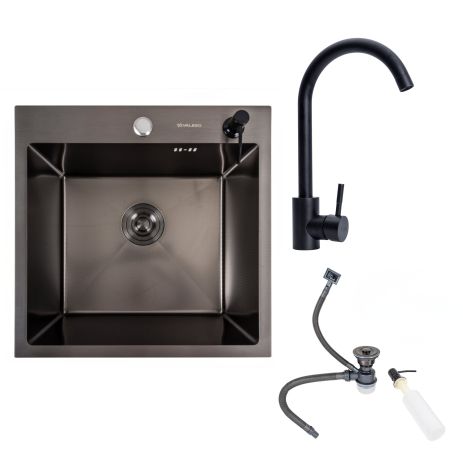 Комплект Кухонна мийка Handmade 500х500 PVD DECOR чорна VALESO + Змішувач BG76 для кухні