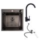Комплект Кухонная мойка Handmade 500х500 PVD DECOR черная VALESO + Смеситель BG76 для кухни