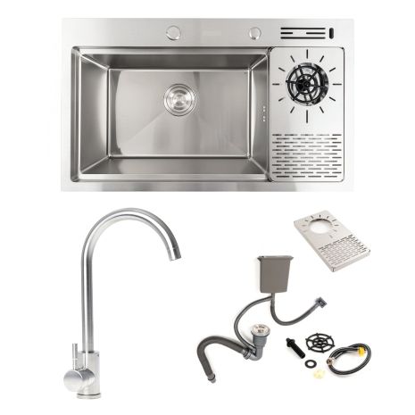 Кухонная мойка нержавейка 78*46 Platinum Handmade с кухонным смесителем + дозатор и колландер