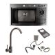 Кухонна мийка PVD 78*46 чорна Platinum Handmade з кухонним змішувачем + дозатор та коландер