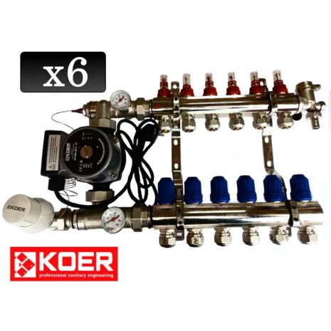 Коллектор для теплого пола на 6 контуров KOER (Чехия)
