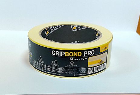 Стрічка малярська універсальна GripBond Pro 38 мм×40 м жовта MASTERTOOL 79-9906