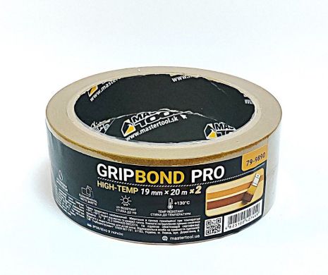 Лента малярная высокотемпературная GripBond Pro High-Temp 19 мм×20 м 2 шт коричневая MASTERTOOL 79-9890