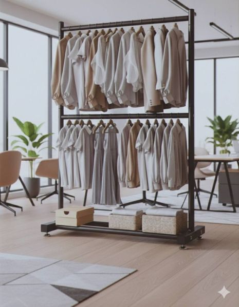 Двухъярусная вешалка-вешалка 100*40*185 см металлическая для одежды и обуви.