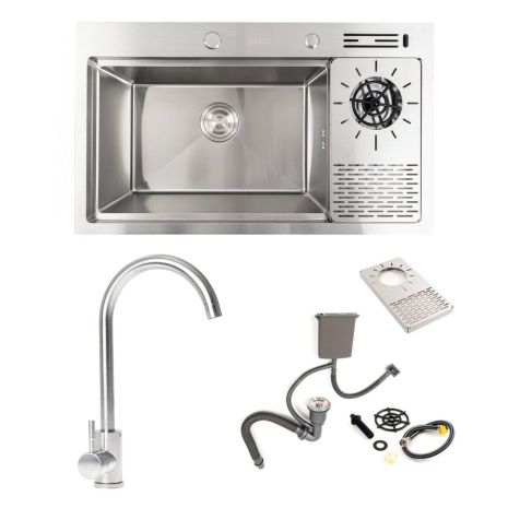 Кухонная мойка нержавейка 78*46 Platinum Handmade с кухонным смесителем + дозатор и колландер