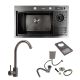 Кухонна мийка Platinum PVD 78*46 чорна з дозатором, змішувачем і коландером