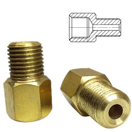 Різьб. перехідник для гальм. трубок з різьбою (внутр. М12x1.25 мм-зовн. М10x1 мм Латунь) В122Н101Л Різьб. перехідник для гальм. трубок з різьбою (внутр. М12x1.25 мм-зовн. М10x1 мм Латунь) В122Н101Л