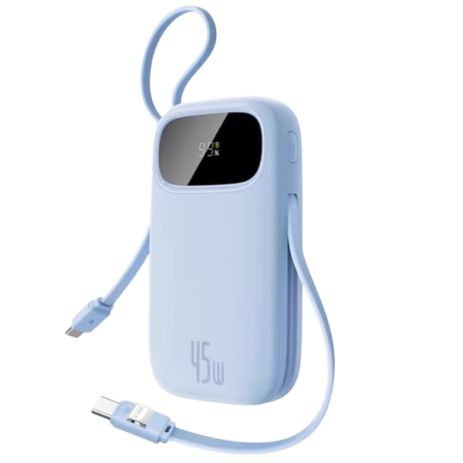 Power Bank Baseus PD 45W 20000 мАч со встроенным кабелем USB-C/Lightning, быстрая зарядка Синий