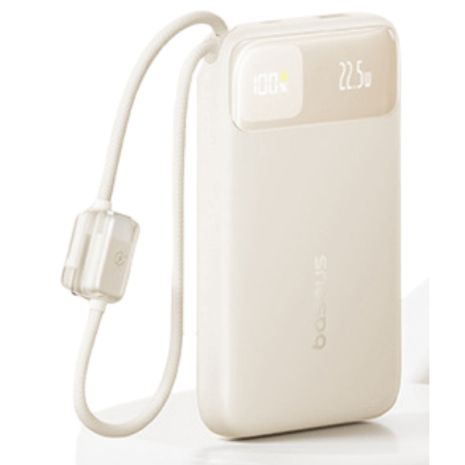 Power Bank Baseus 20000 мАч 22,5 Вт со встроенным кабелем, быстрая зарядка PD/QC Бежевый