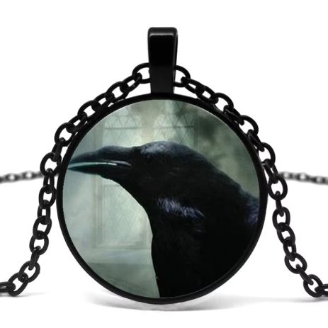 Кулон чорний ворон підвіска Raven голова ворона амулет з вороном